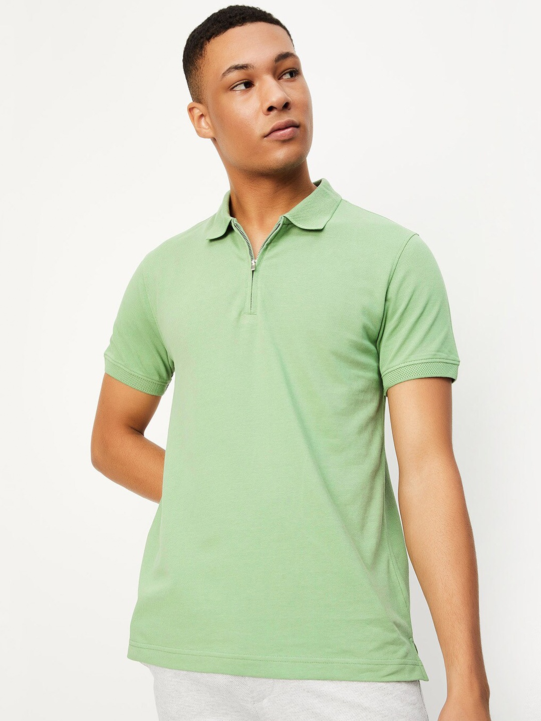 

max Polo Collar Pure Cotton T-shirt, Green