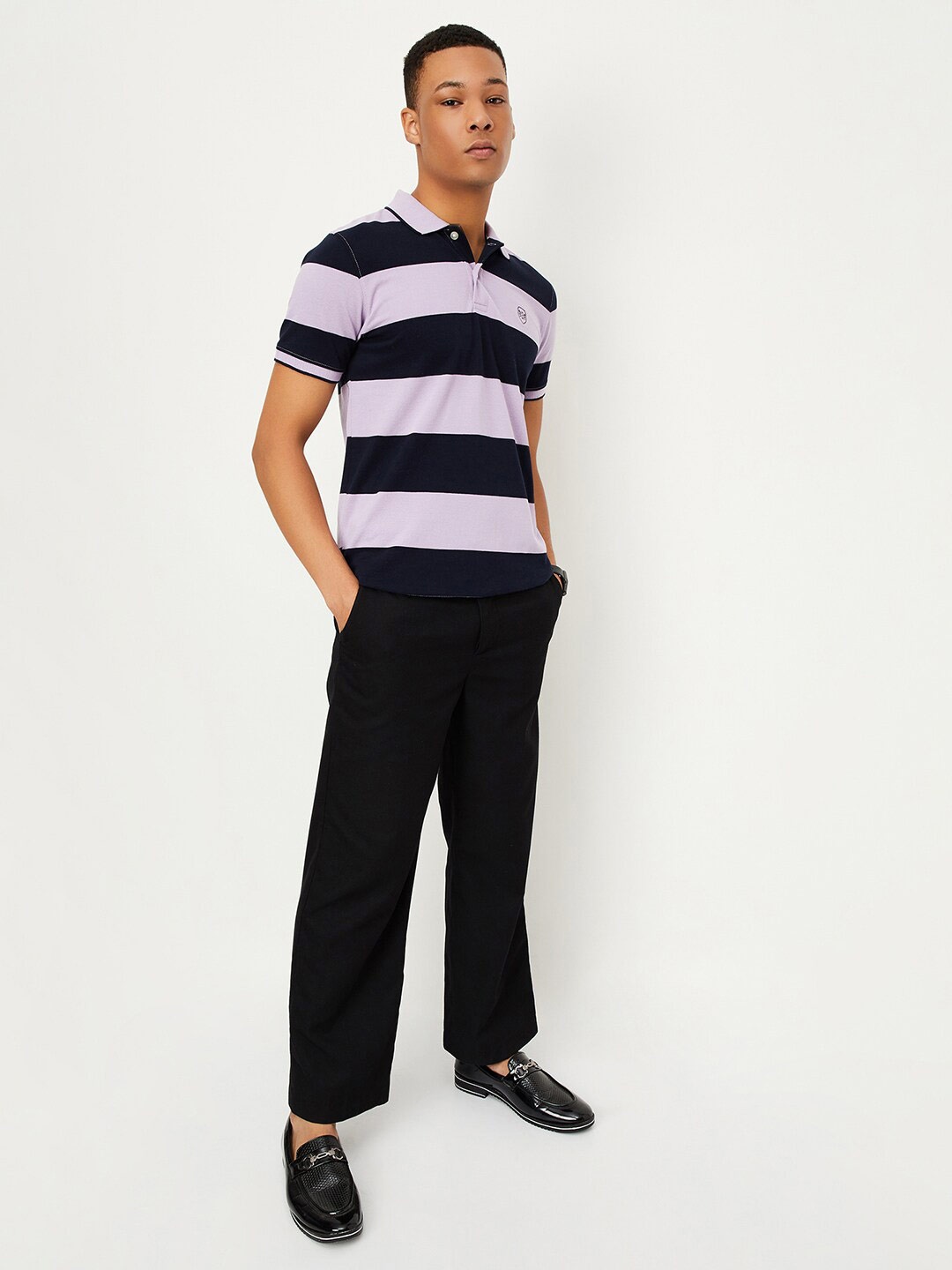 

max Striped Polo Collar T-shirt, Purple