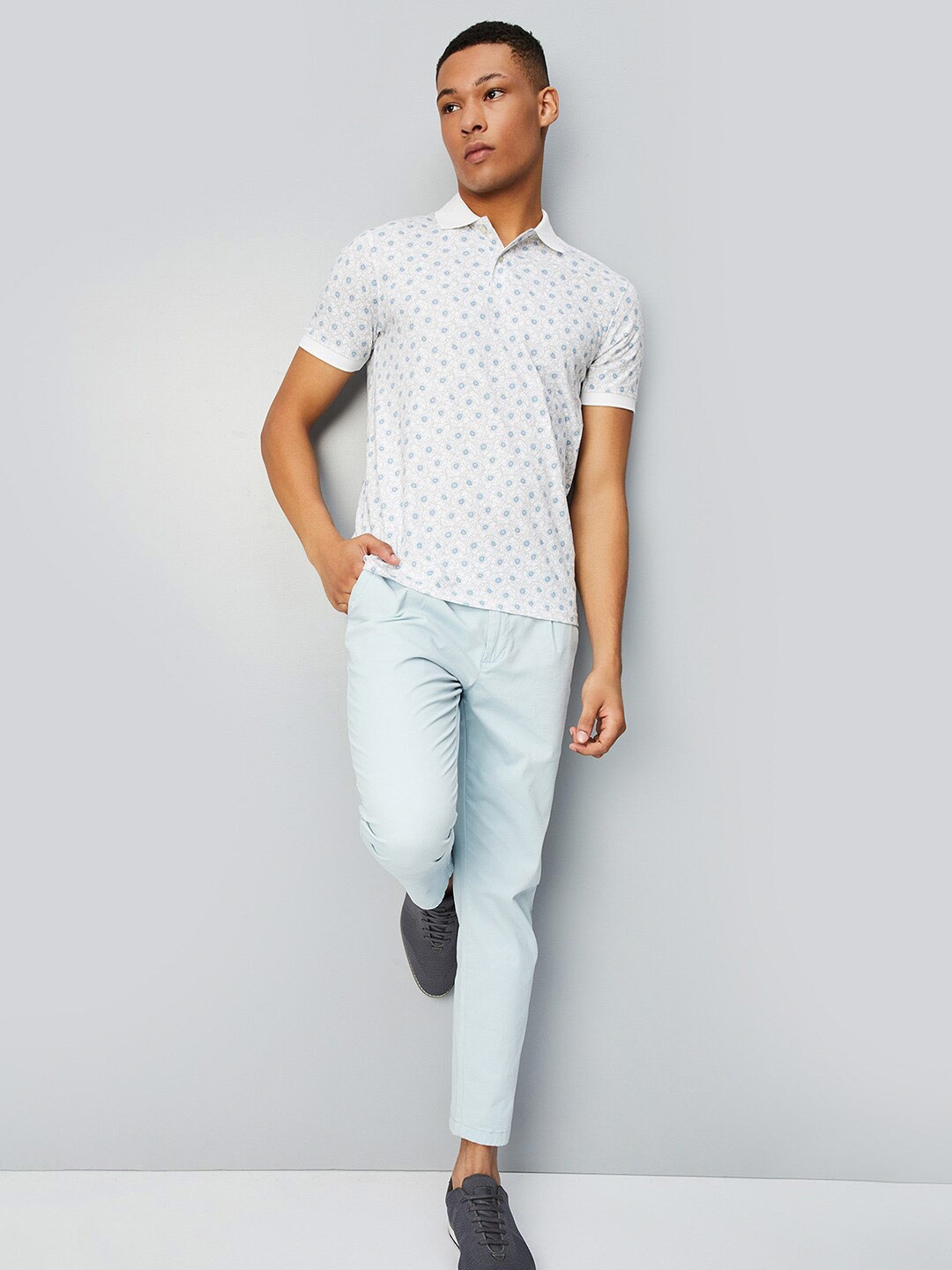 

max Floral Printed Polo Collar Cotton Regular Fit T-shirt, White