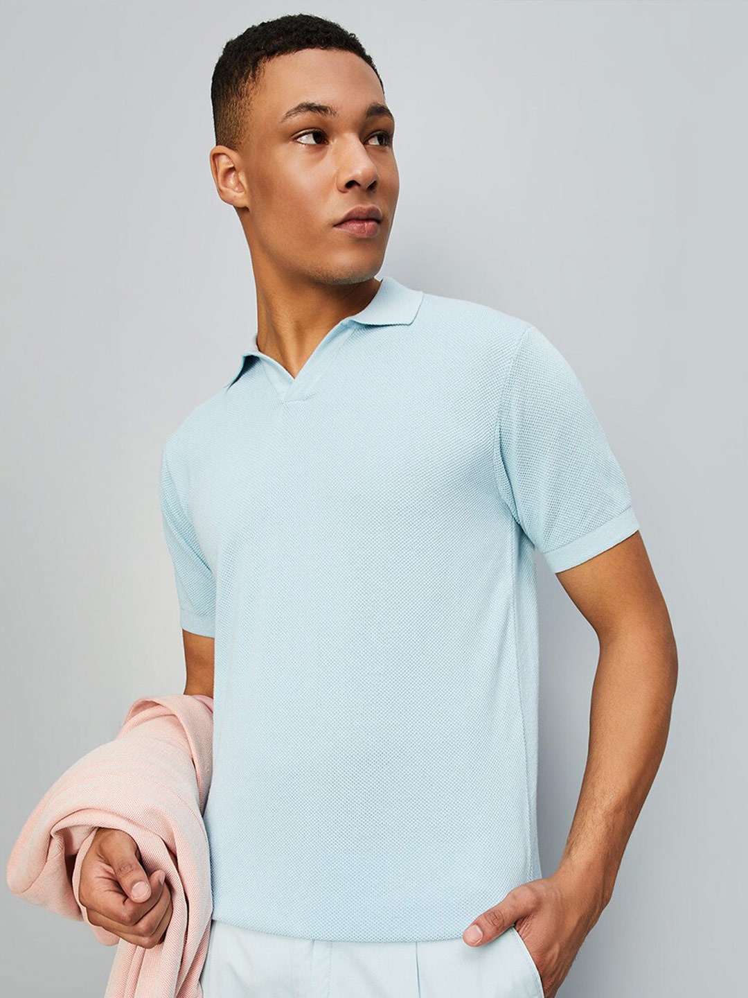 

max Polo Collar Pure Cotton T-Shirt, Blue