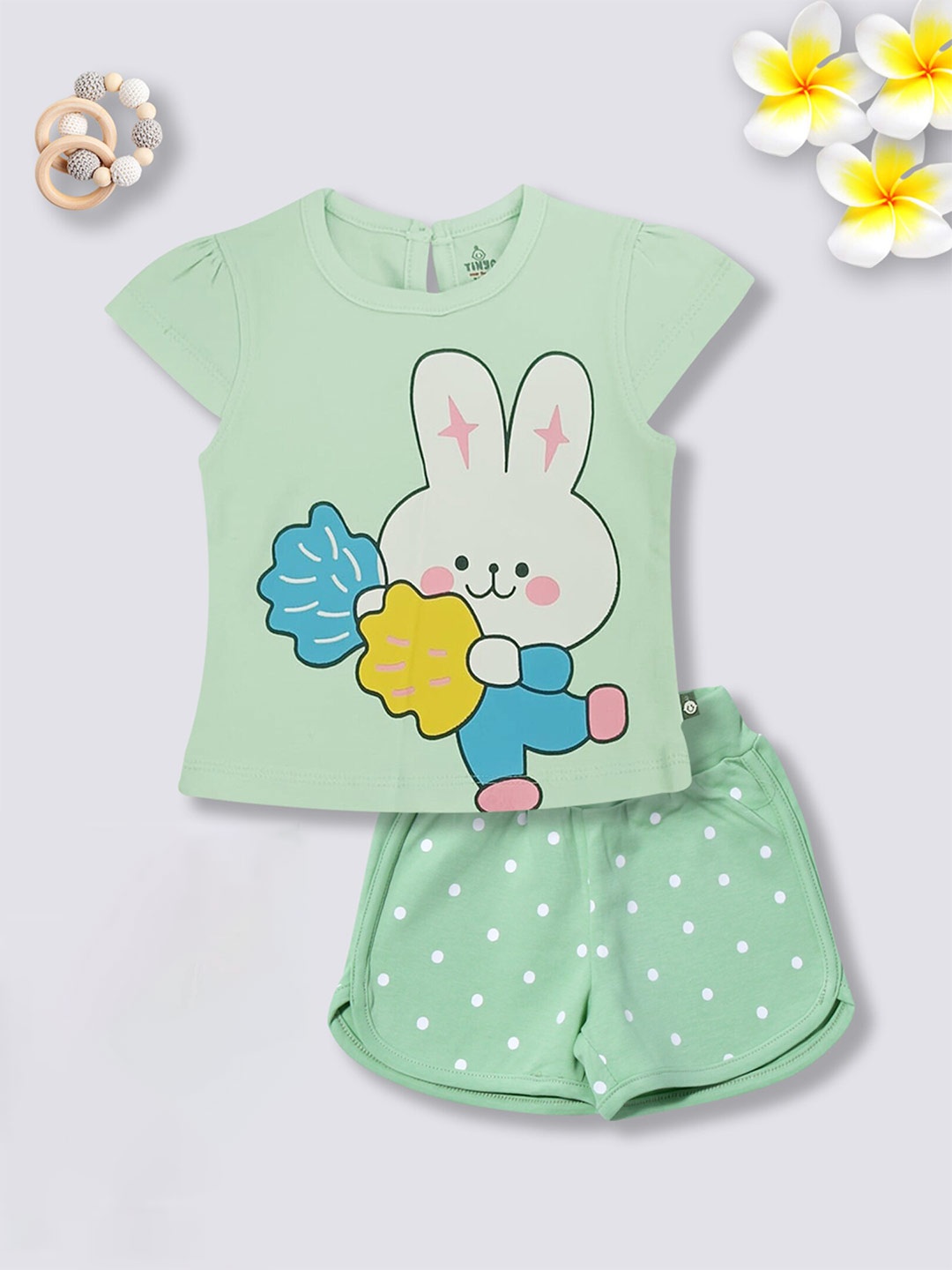 

Moms Love Girls Printed Pure Cotton T-shirt with Shorts, Sea green