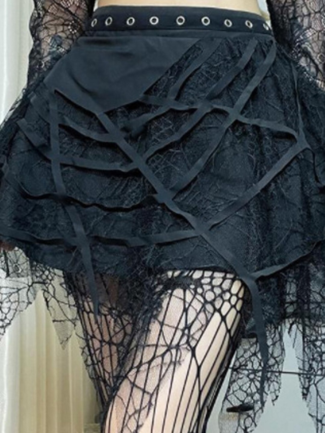 

LULU & SKY Self-Design A-Line Lace Detail Mini Skirt, Black