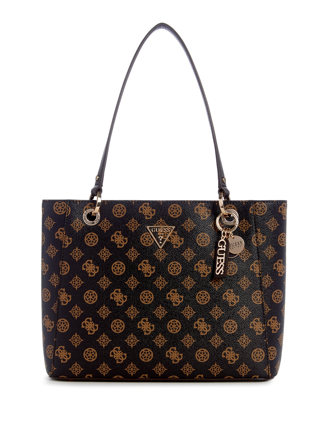 

GUESS Brand Logo Printed Structured Shoulder Bag, Black