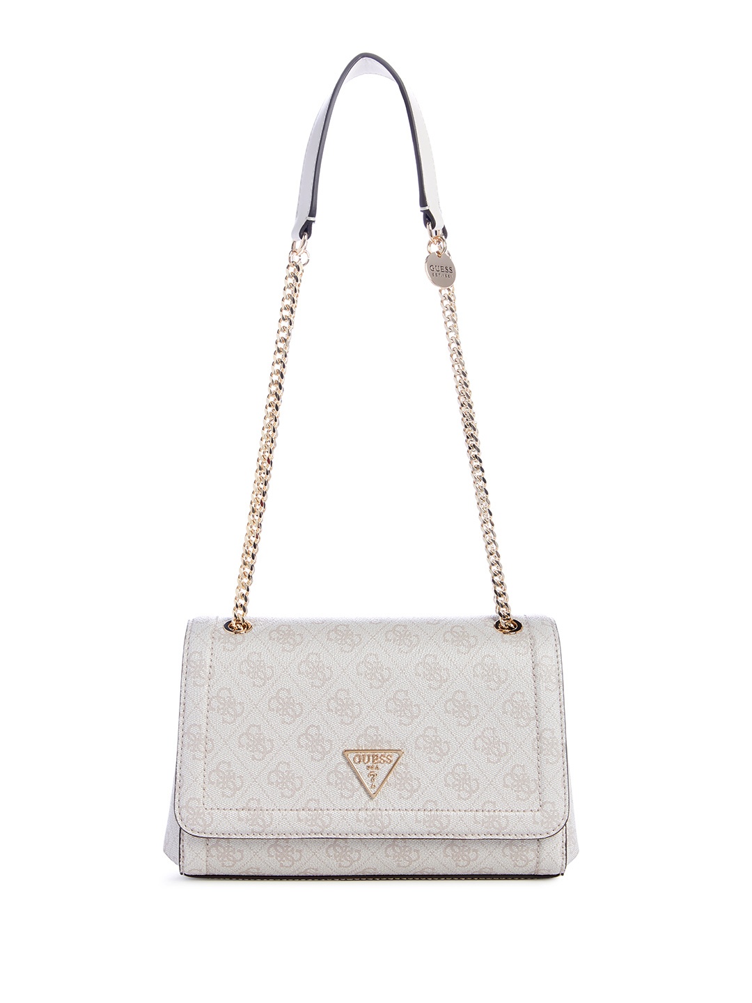 

GUESS Brand Logo Printed Structured Shoulder Bag, White