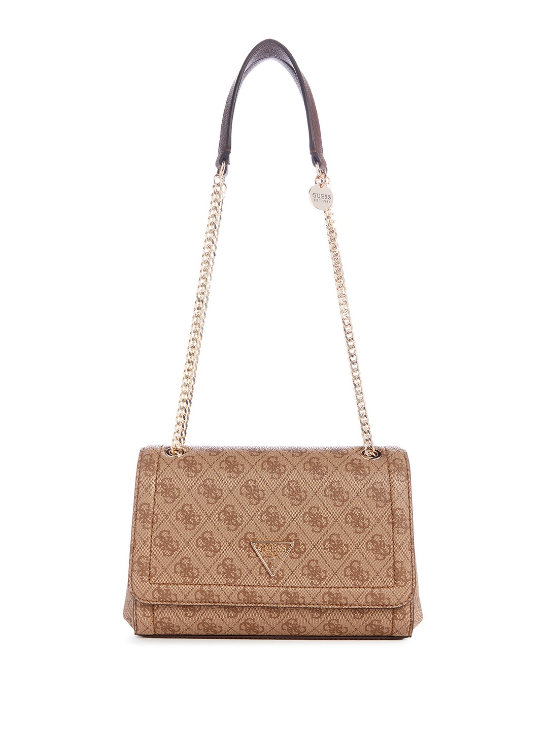 

GUESS Brand Logo Printed Structured Shoulder Bag, Brown