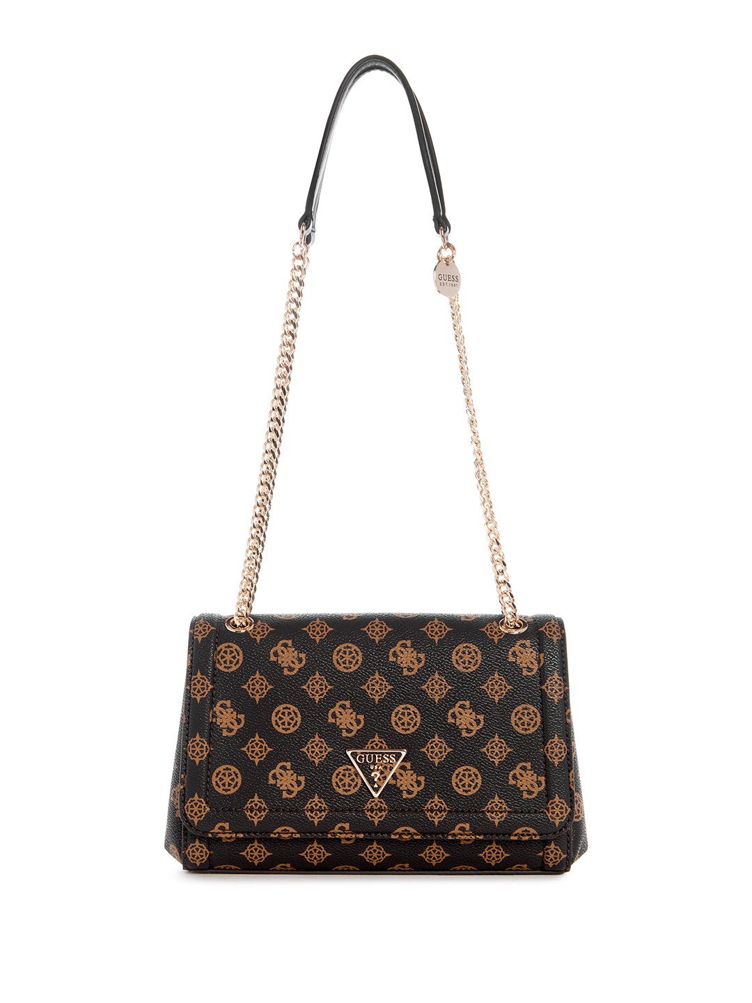 

GUESS Brand Logo Printed Structured Shoulder Bag, Brown