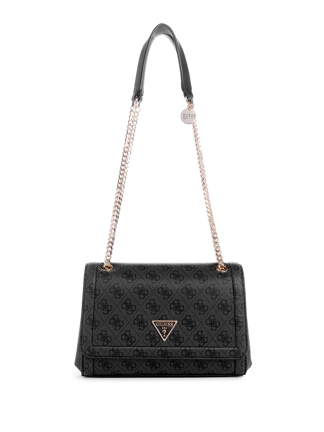 

GUESS Brand Logo Printed Structured Shoulder Bag, Charcoal