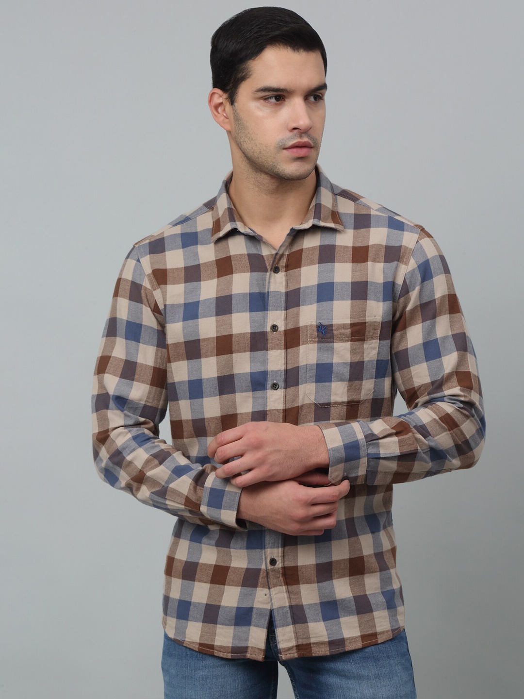 

Cantabil Comfort Opaque Spread Collar Cotton Casual Shirt, Beige