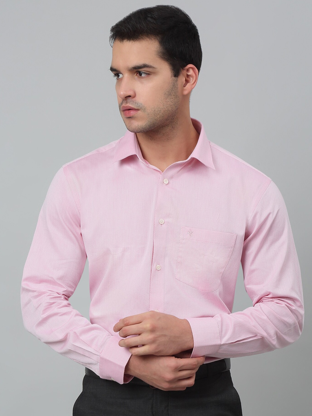 Cantabil Comfort Cotton Opaque Spread Collar Formal Shirt, Pink