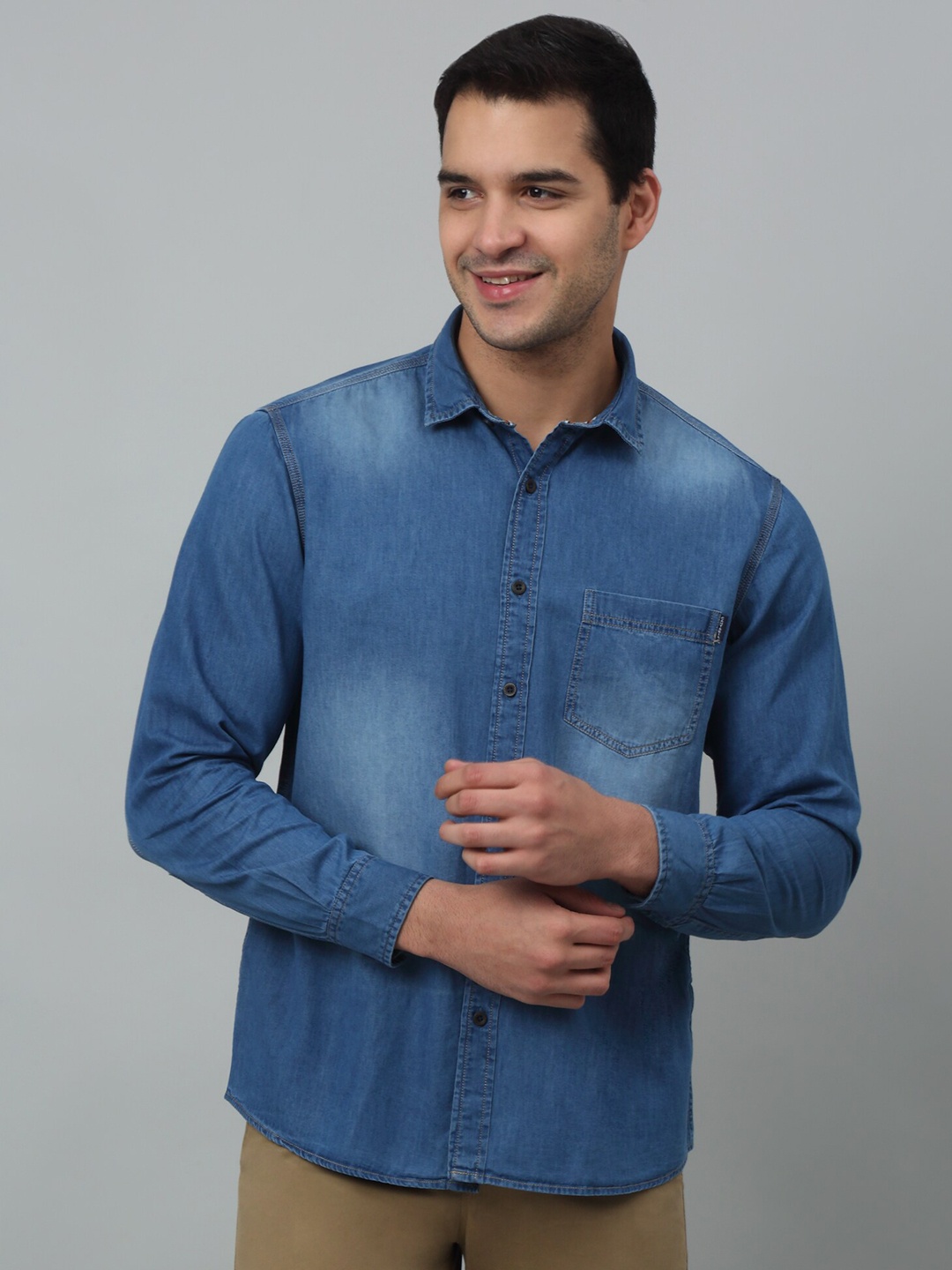 

Cantabil Faded Comfort Opaque Spread Collar Cotton Casual Shirt, Blue
