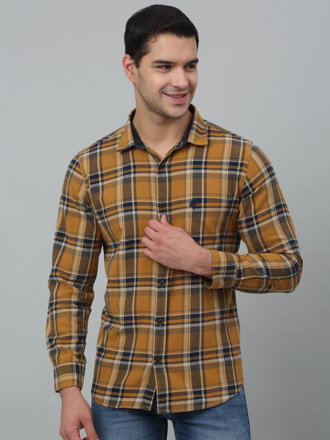

Cantabil Comfort Tartan Checks Opaque Spread Collar Casual Shirt, Mustard