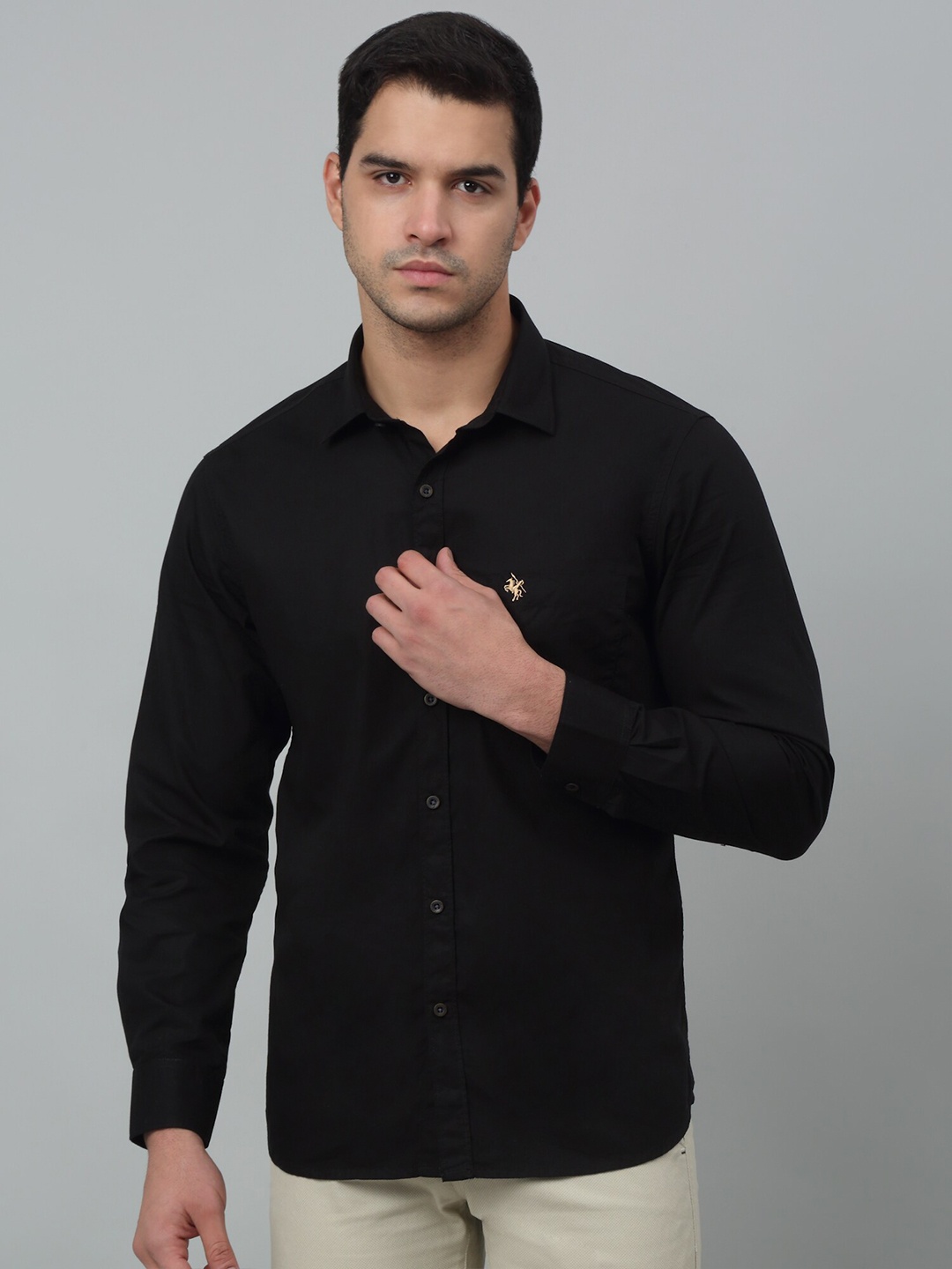 

Cantabil Comfort Regular Fit Spread Collar Long Sleeves Formal Shirt, Black