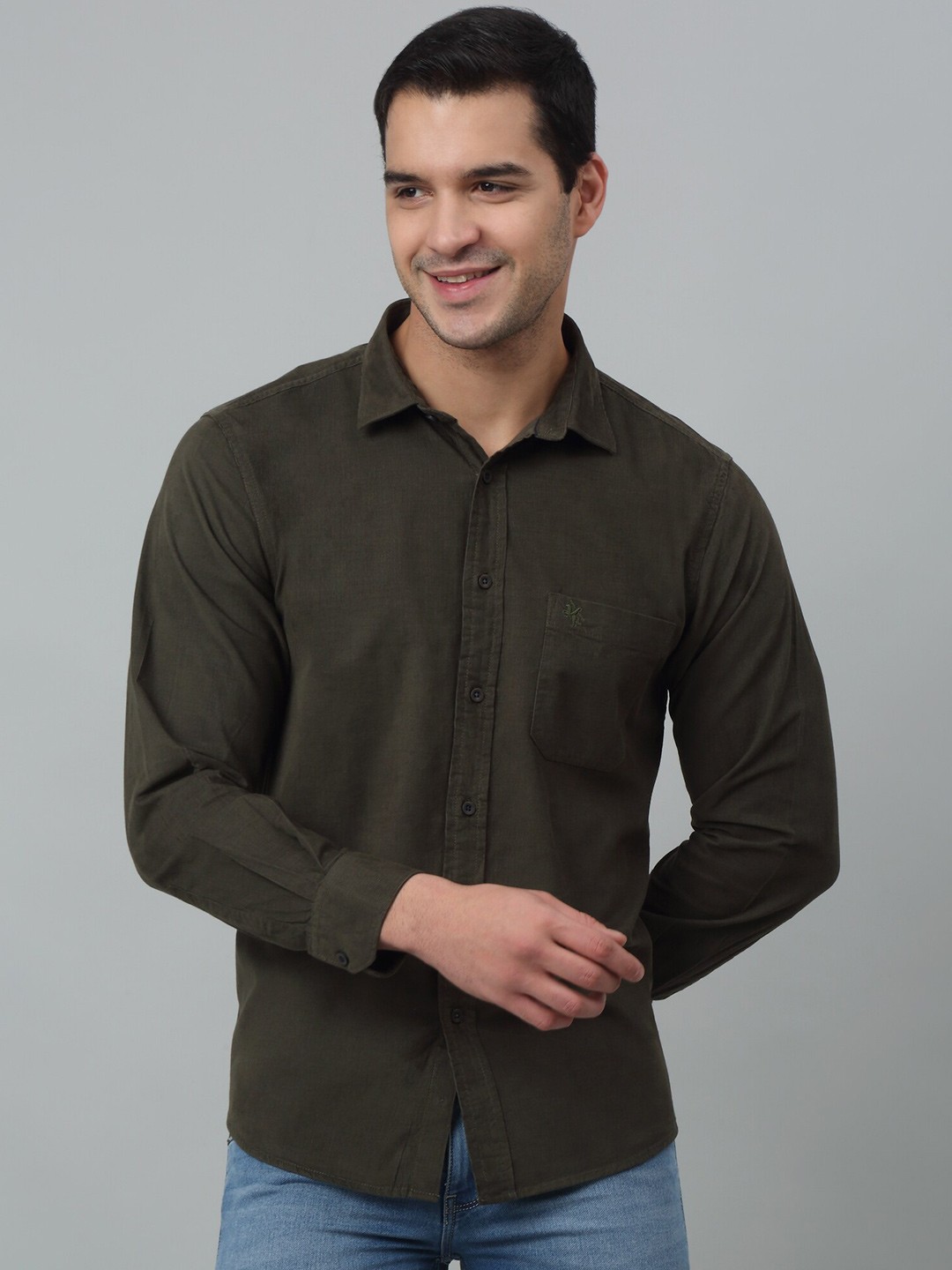 

Cantabil Comfort Regular Fit Spread Collar Long Sleeves Formal Shirt, Olive