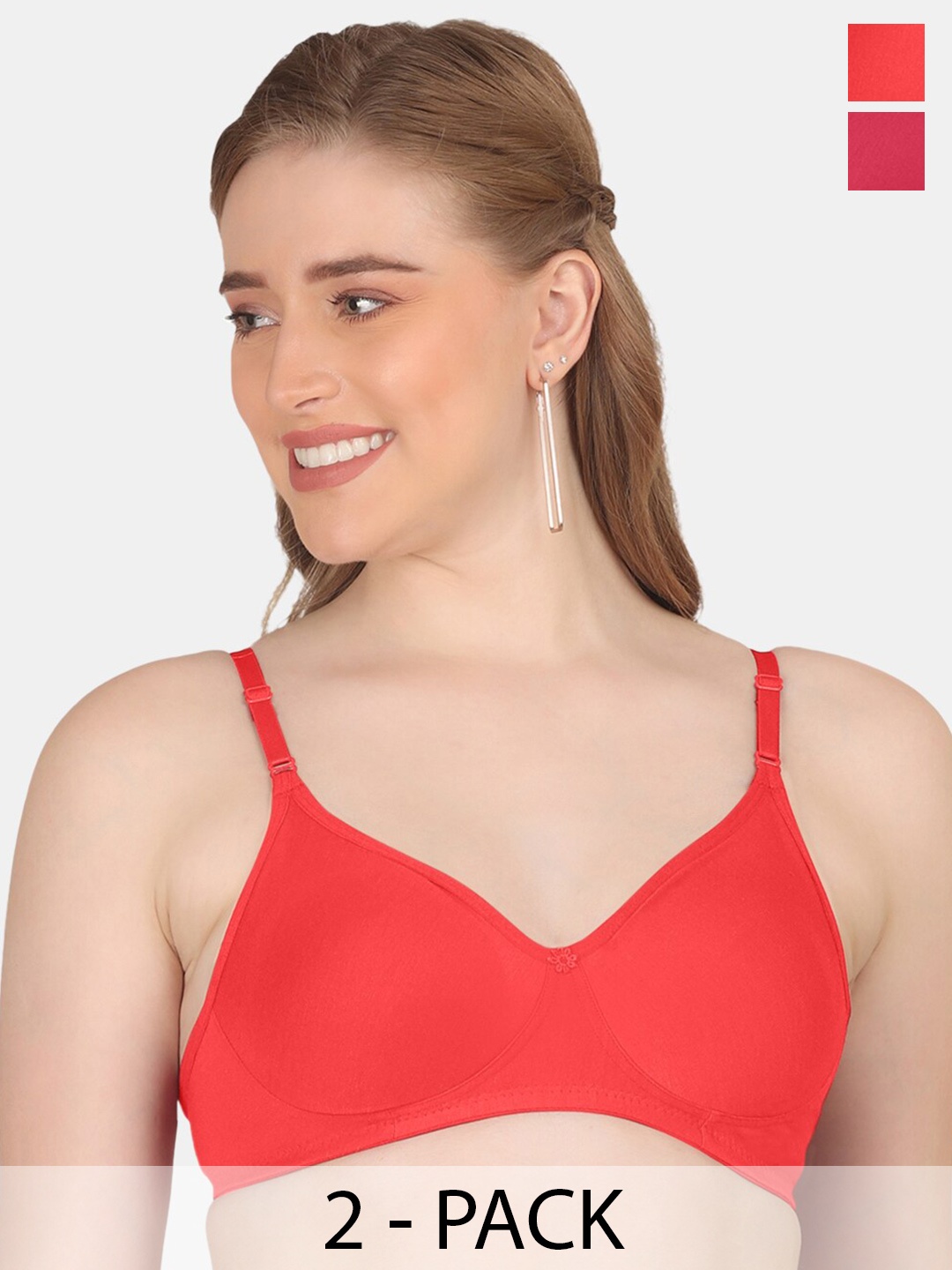 

POOJA RAGENEE Pack Of 2 Full Coverage Seamless Cotton Everyday Bras With All Day Comfort, Magenta