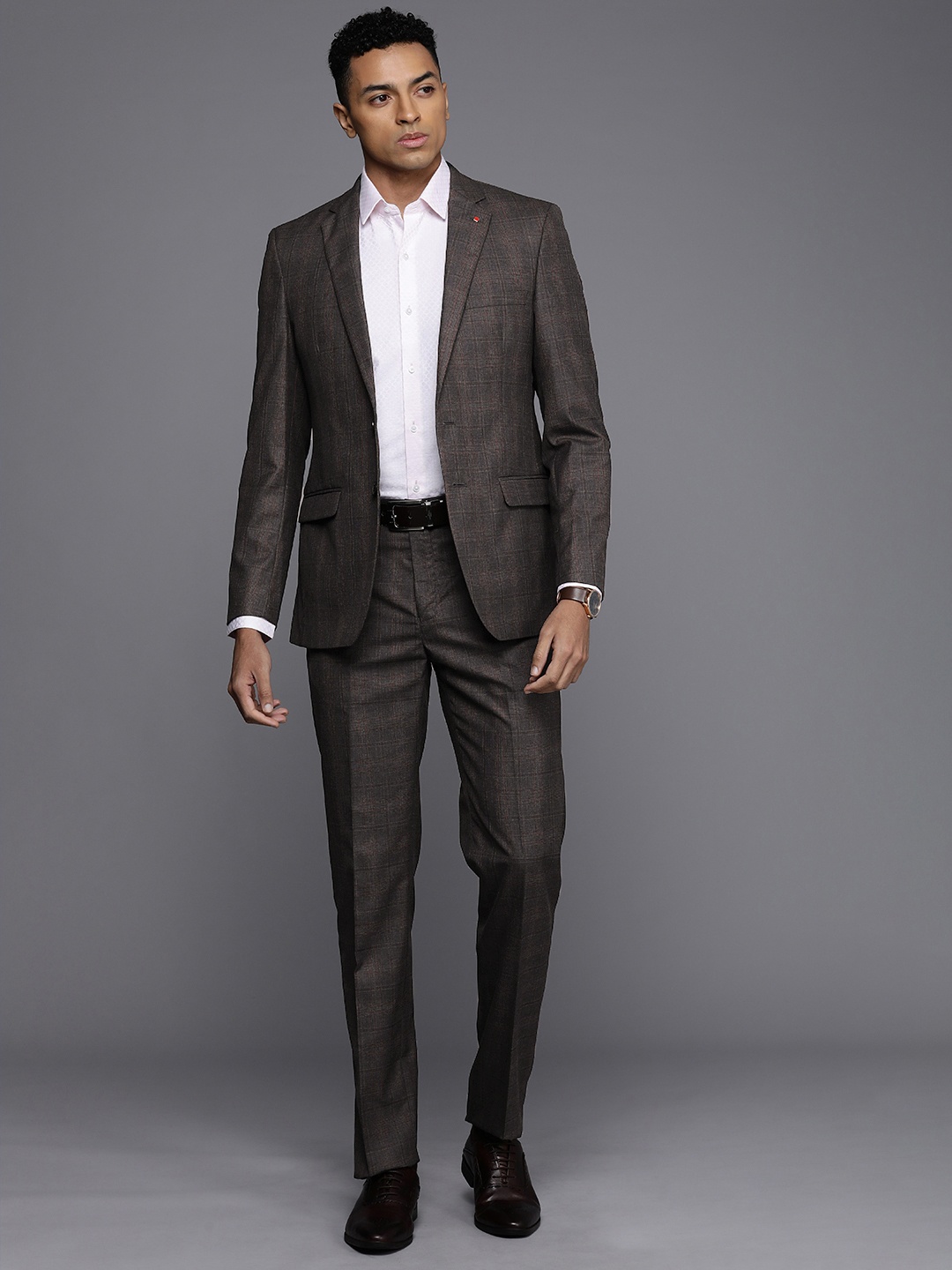 

Raymond Contemporary Fit Checked Single Breasted 2 Piece Formal Suits, Grey