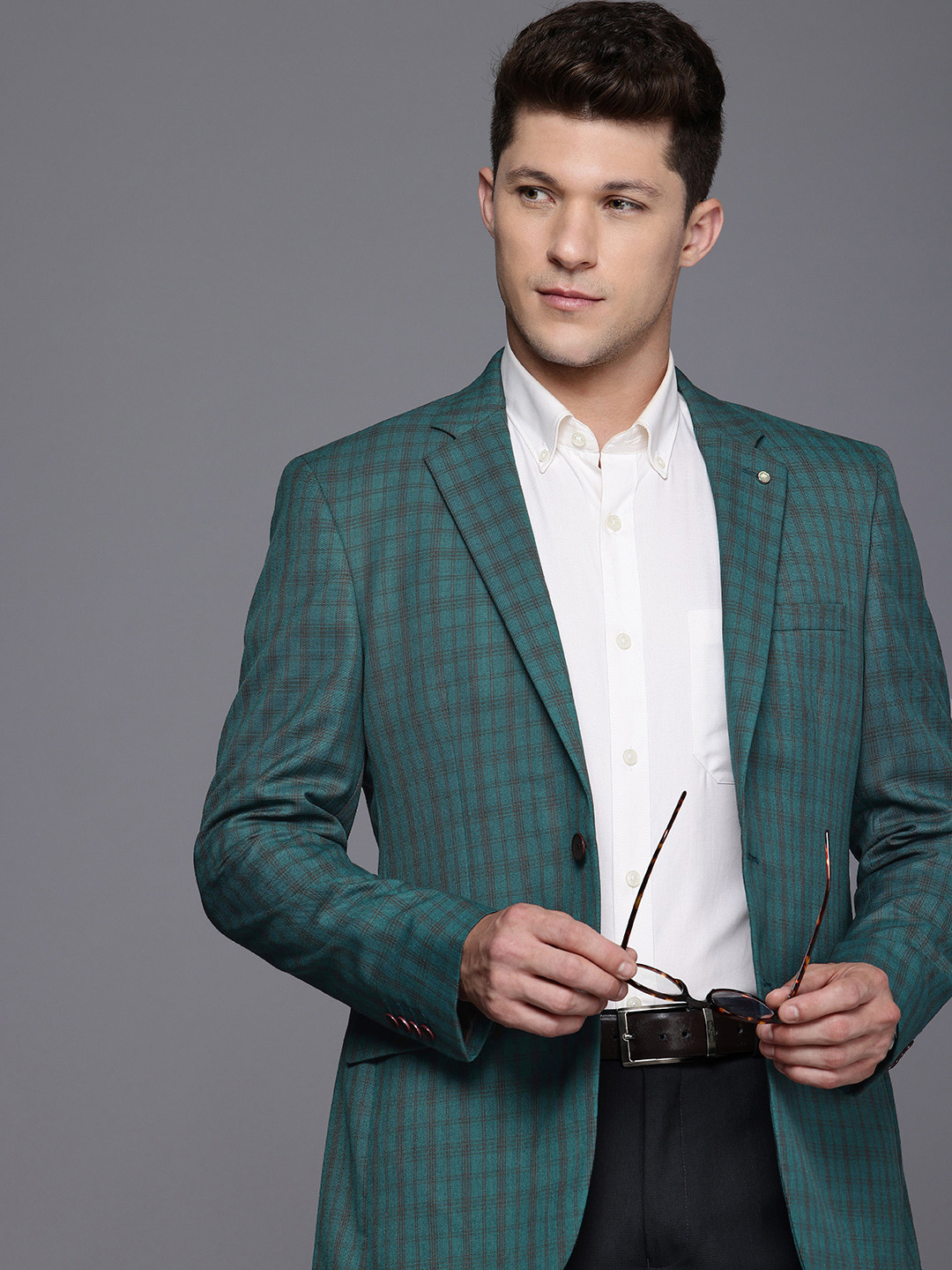 

Raymond Contemporary Fit Single Breasted Checked Blazer, Green