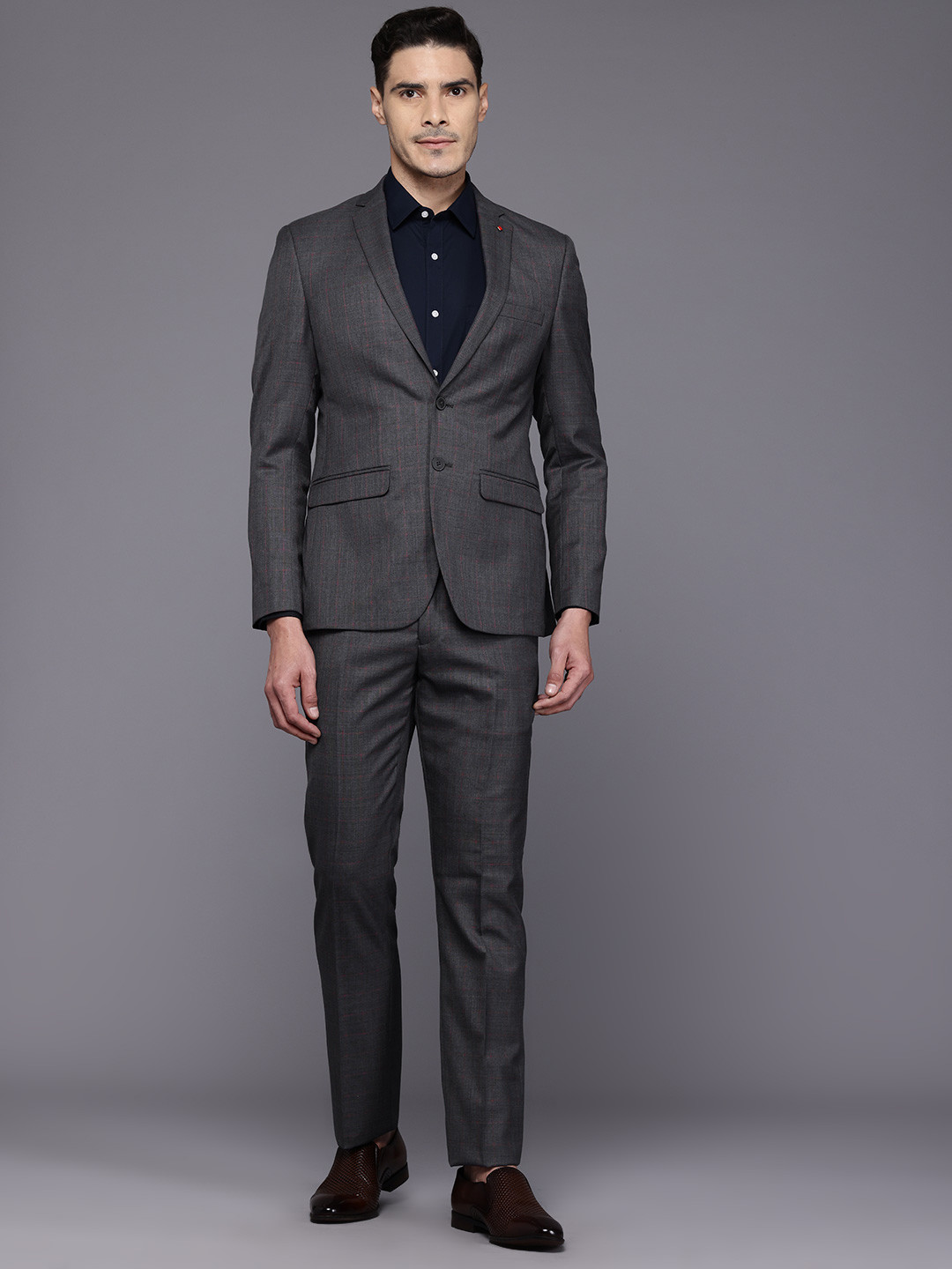 

Raymond Checked Single-Breasted Slim-Fit 2-Piece Formal Suit, Grey