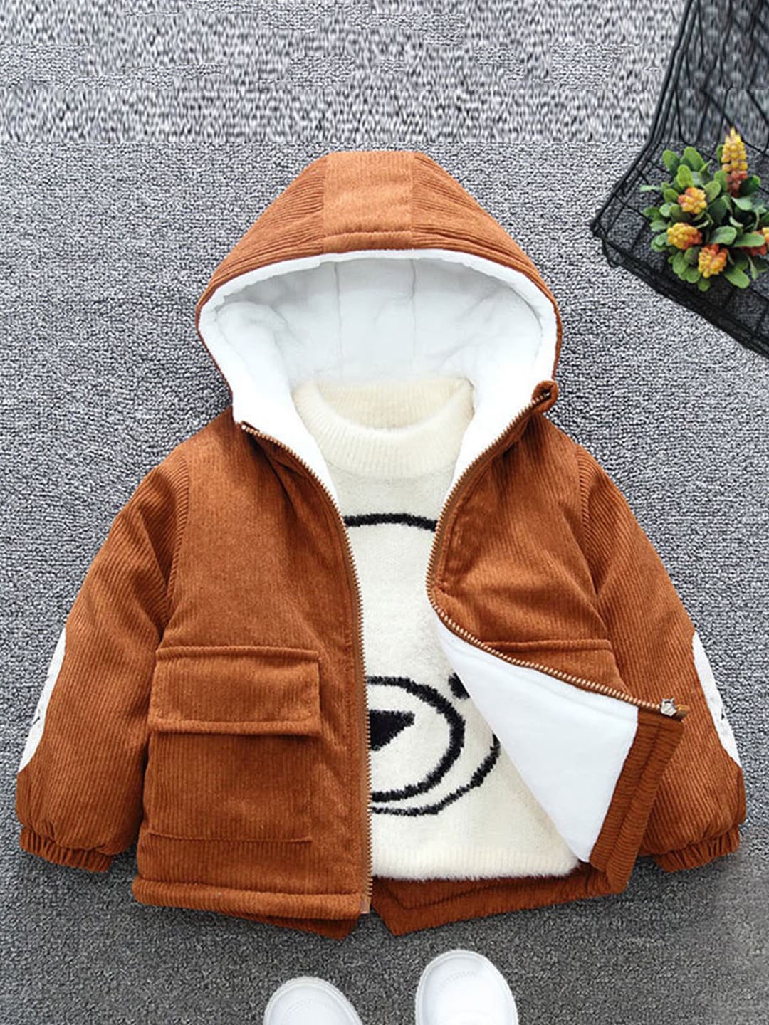 

INCLUD Boys Hooded Lightweight Corduroy Cotton Tailored Jacket, Brown