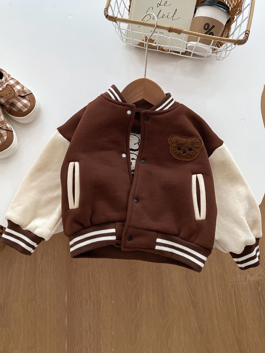 

INCLUD Boys Colourblocked Lightweight Varsity Jacket, Brown