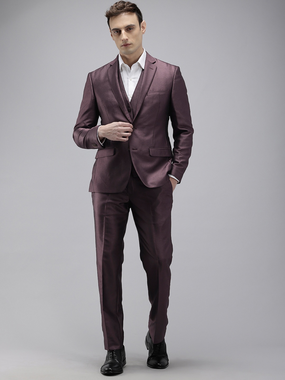 

Park Avenue Single Breasted Super Slim Fit 3 Piece Party Suits, Violet