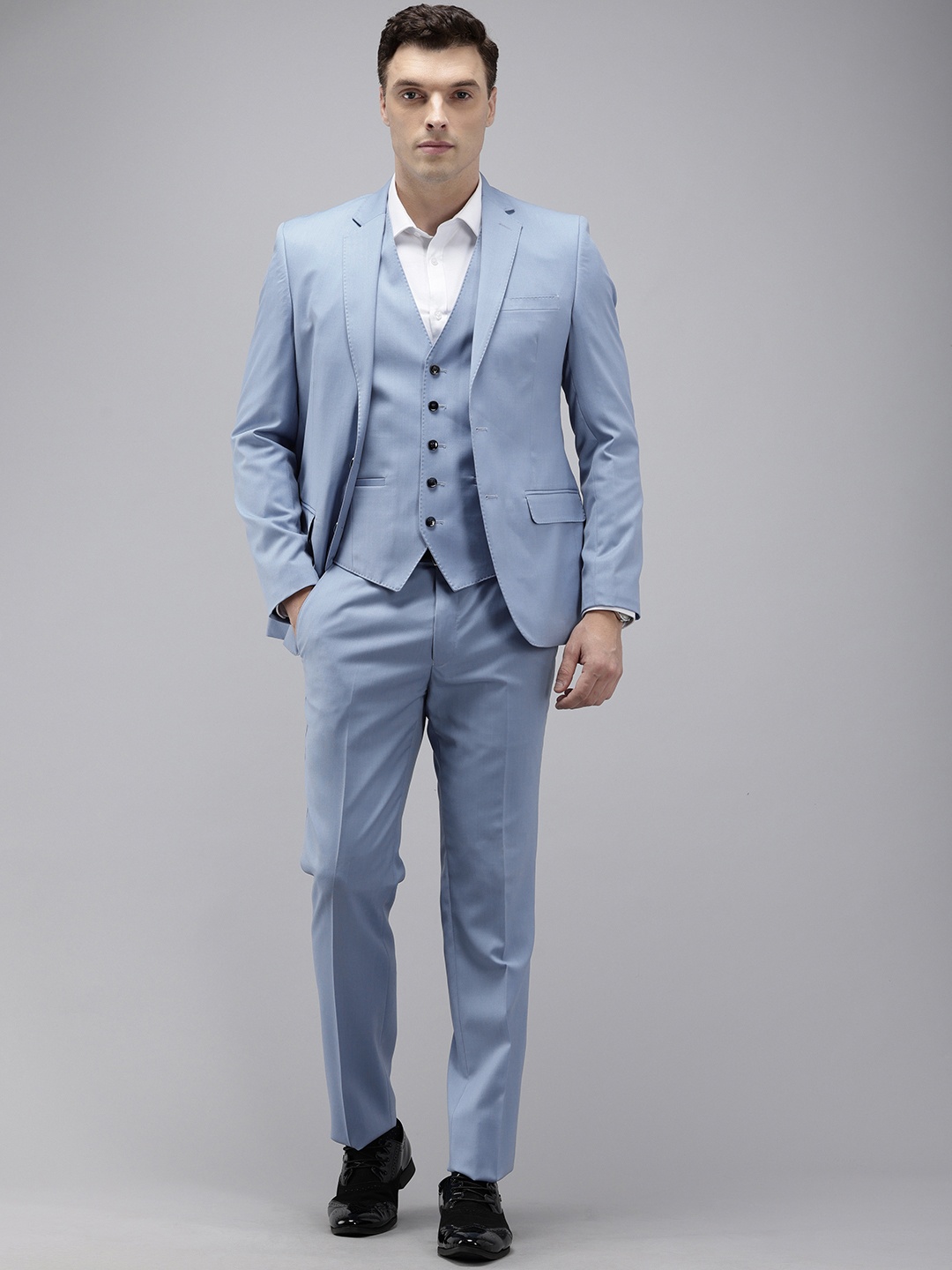 

Park Avenue Solid Single Breasted Super Slim Fit 3 Piece Formal Suits, Blue