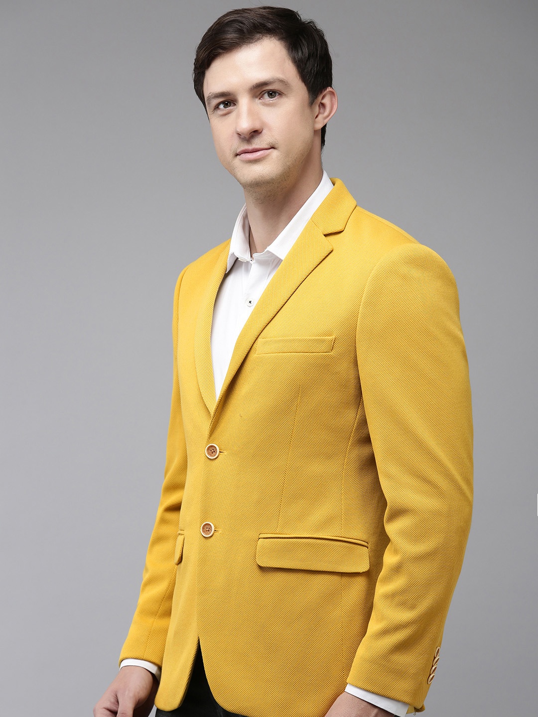 

Park Avenue Self Design Super Slim Fit Single-Breasted Formal Blazers, Yellow