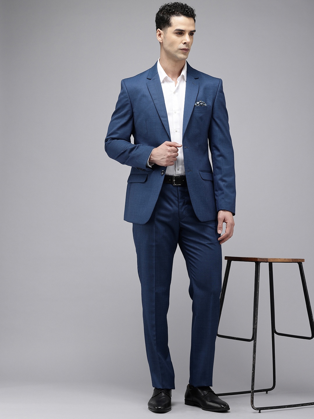 

Park Avenue Notched Lapel Collar 2 Piece Party Suit, Blue