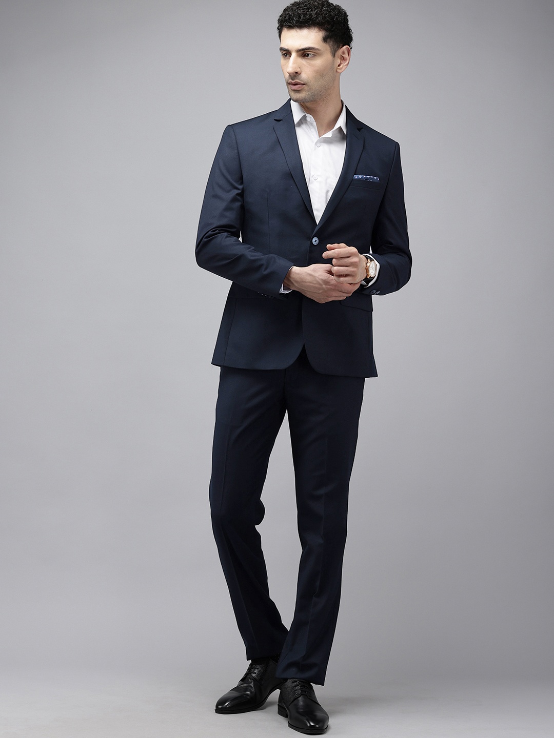 

Park Avenue Super Slim Fit Notched Lapel Collar 2 Piece Formal Suit, Navy blue
