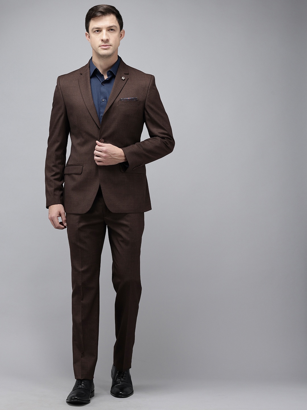 

Park Avenue Self Designed Notched Lapel Collar 2 Piece Party Suit, Brown