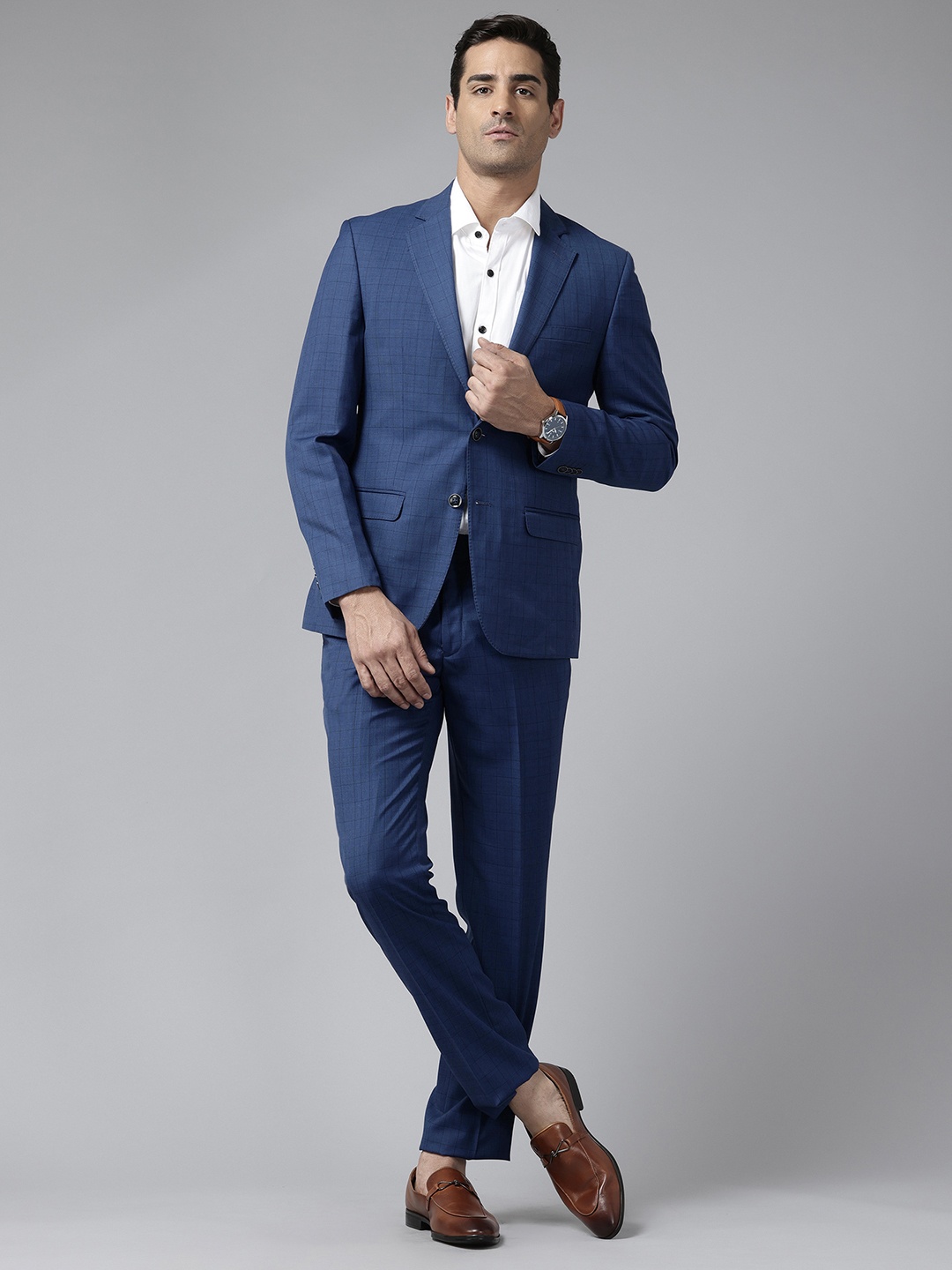 

Park Avenue Checked Single-Breasted Super Slim Fit 2-Piece Formal Suit, Blue
