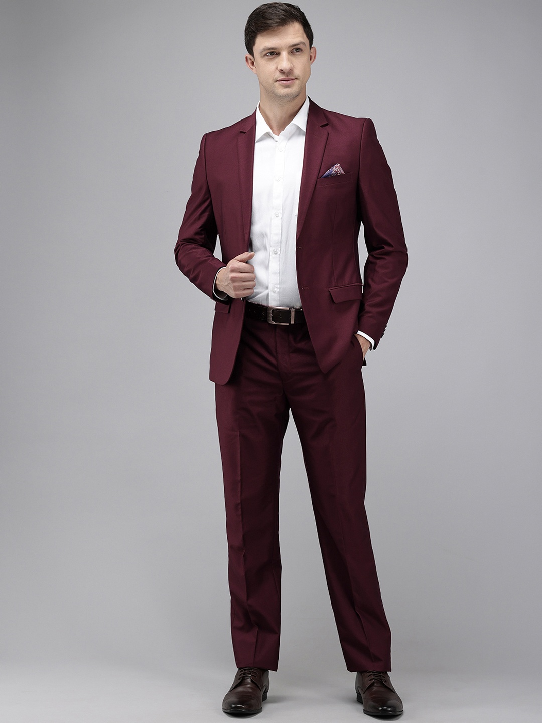 

Park Avenue Self Design Single Breasted 2 Piece Party Suits, Maroon