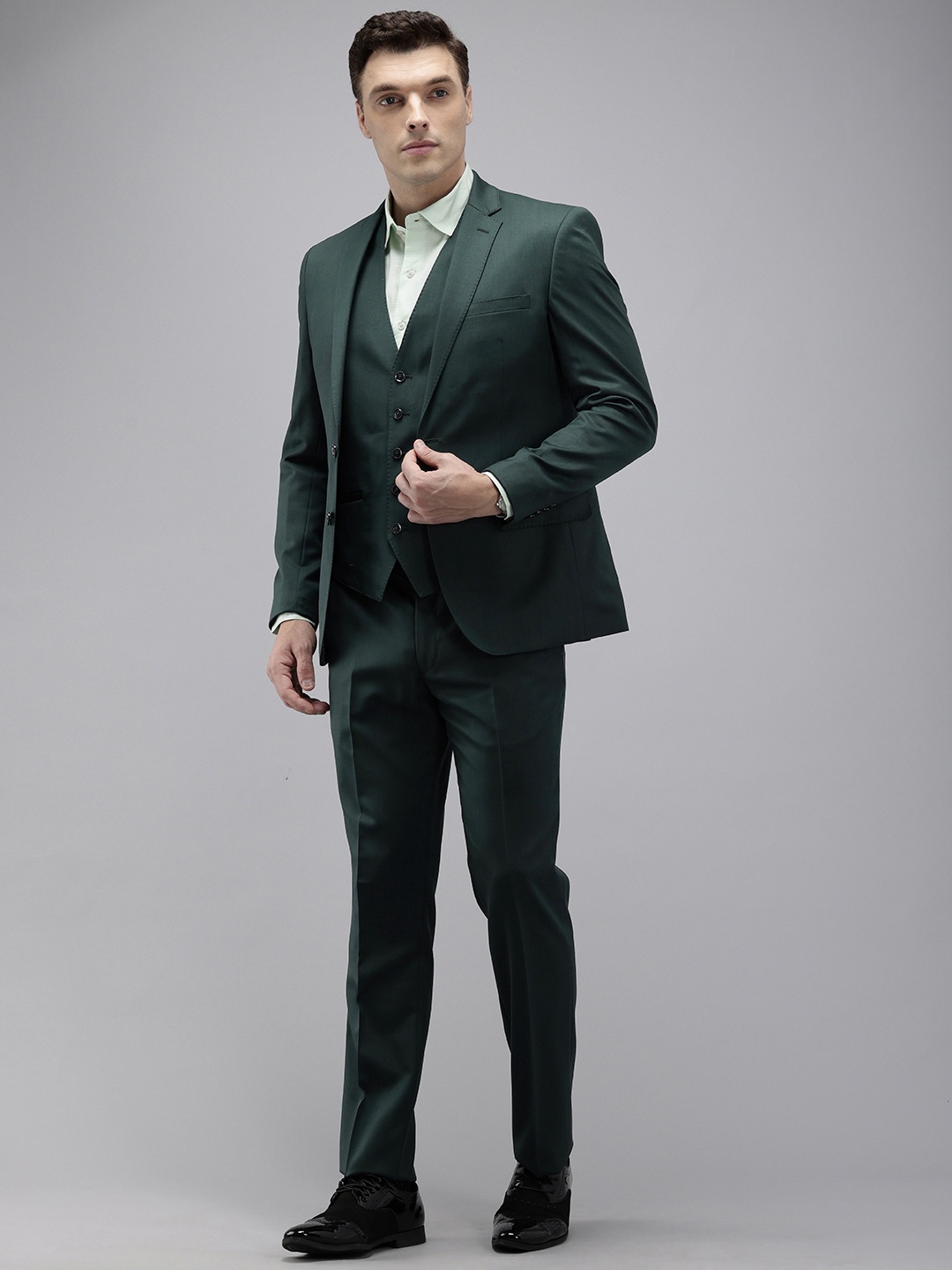 

Park Avenue Super Slim Fit Notched Lapel Collar 3 Piece Formal Suit, Green