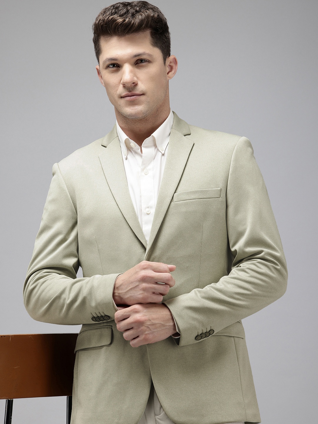 

Park Avenue Notched Lapel Single Breasted Active Fit Formal Blazer, Green