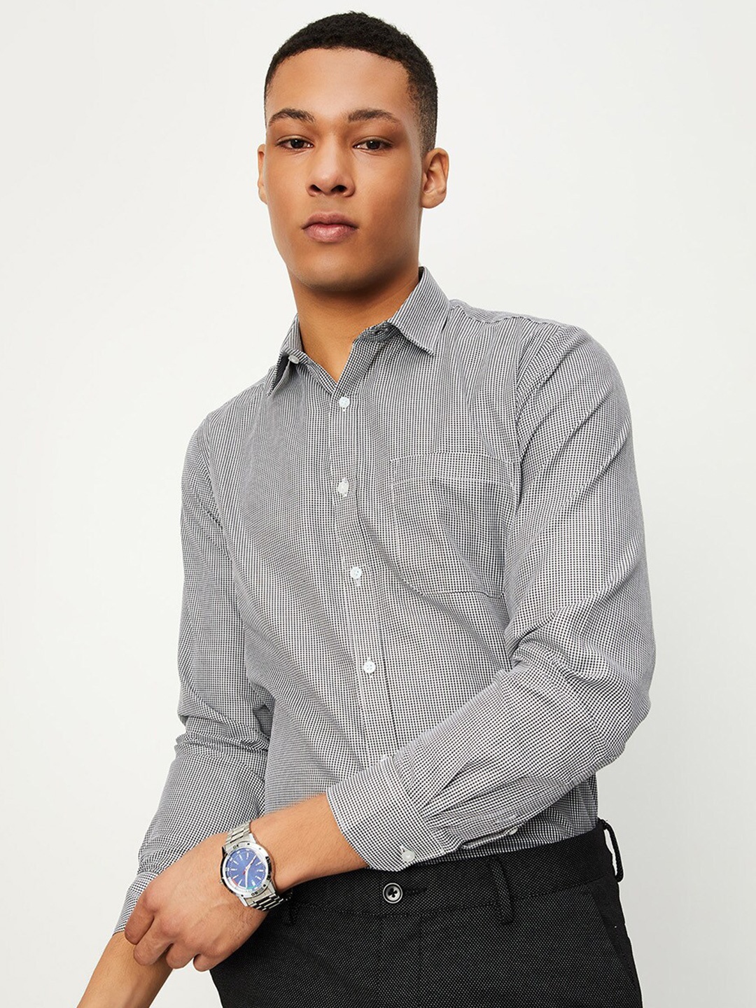 

max Checked Casual Shirt, Black