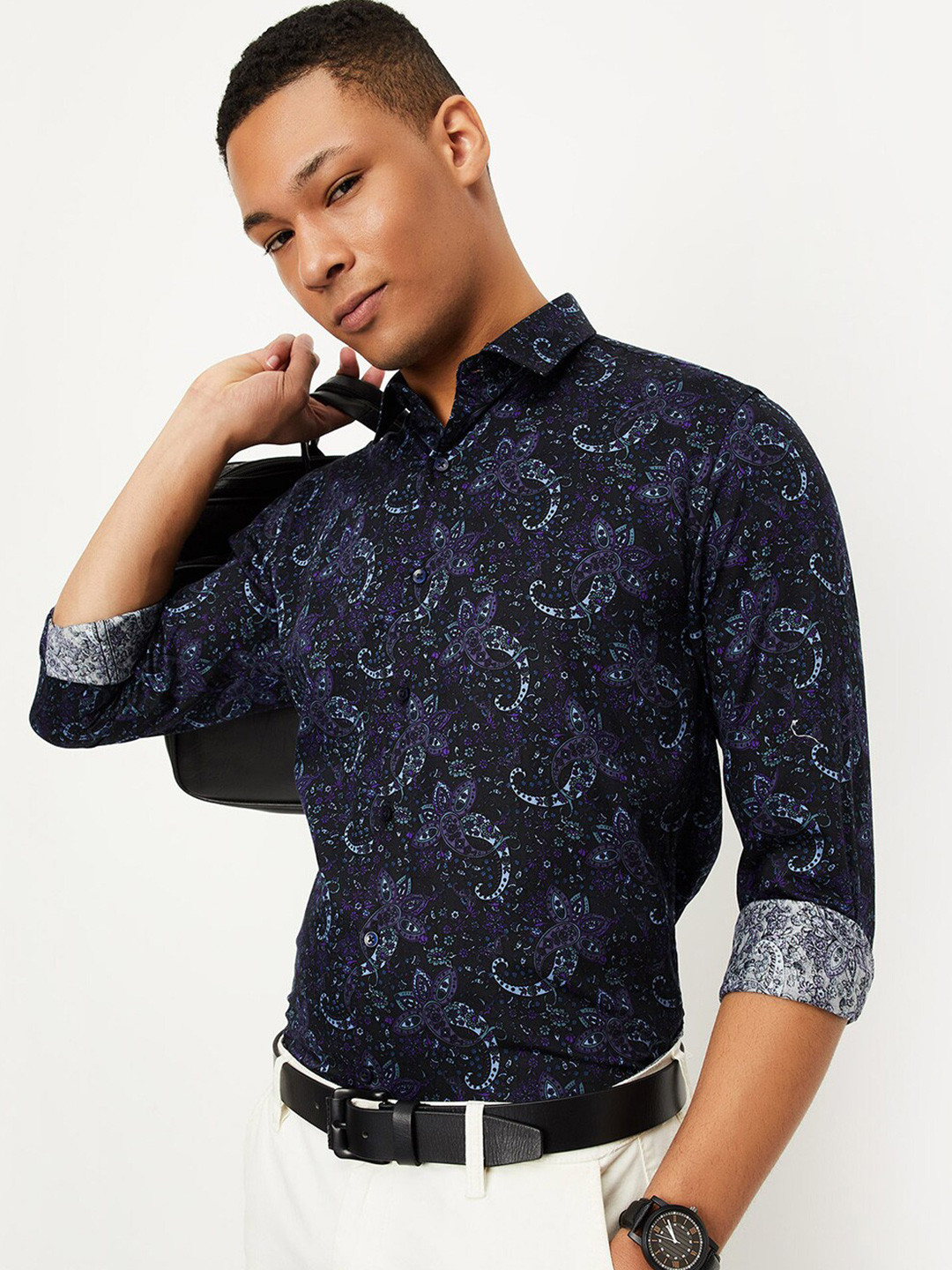 

max Paisley Printed Pure Cotton Casual Shirt, Purple