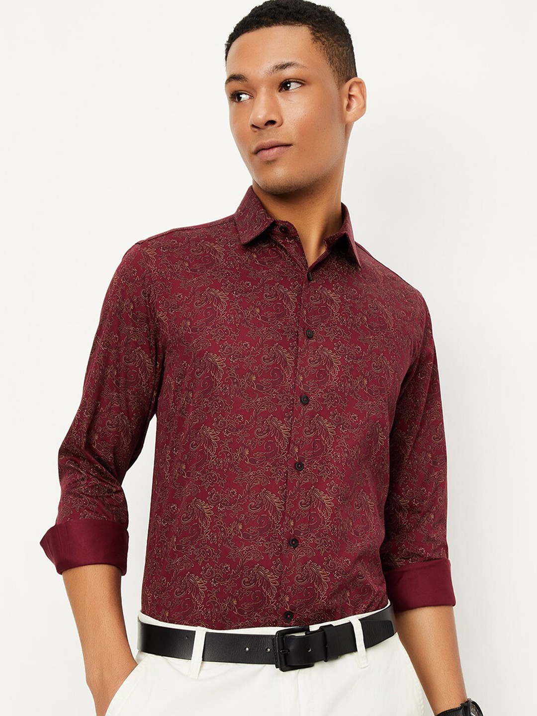 

max Paisley Printed Pure Cotton Casual Shirt, Maroon