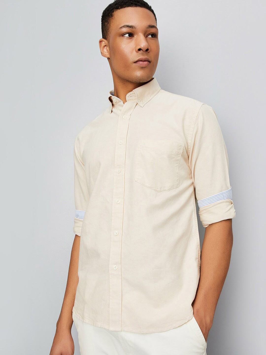 

max Cotton Opaque Casual Shirt, Beige