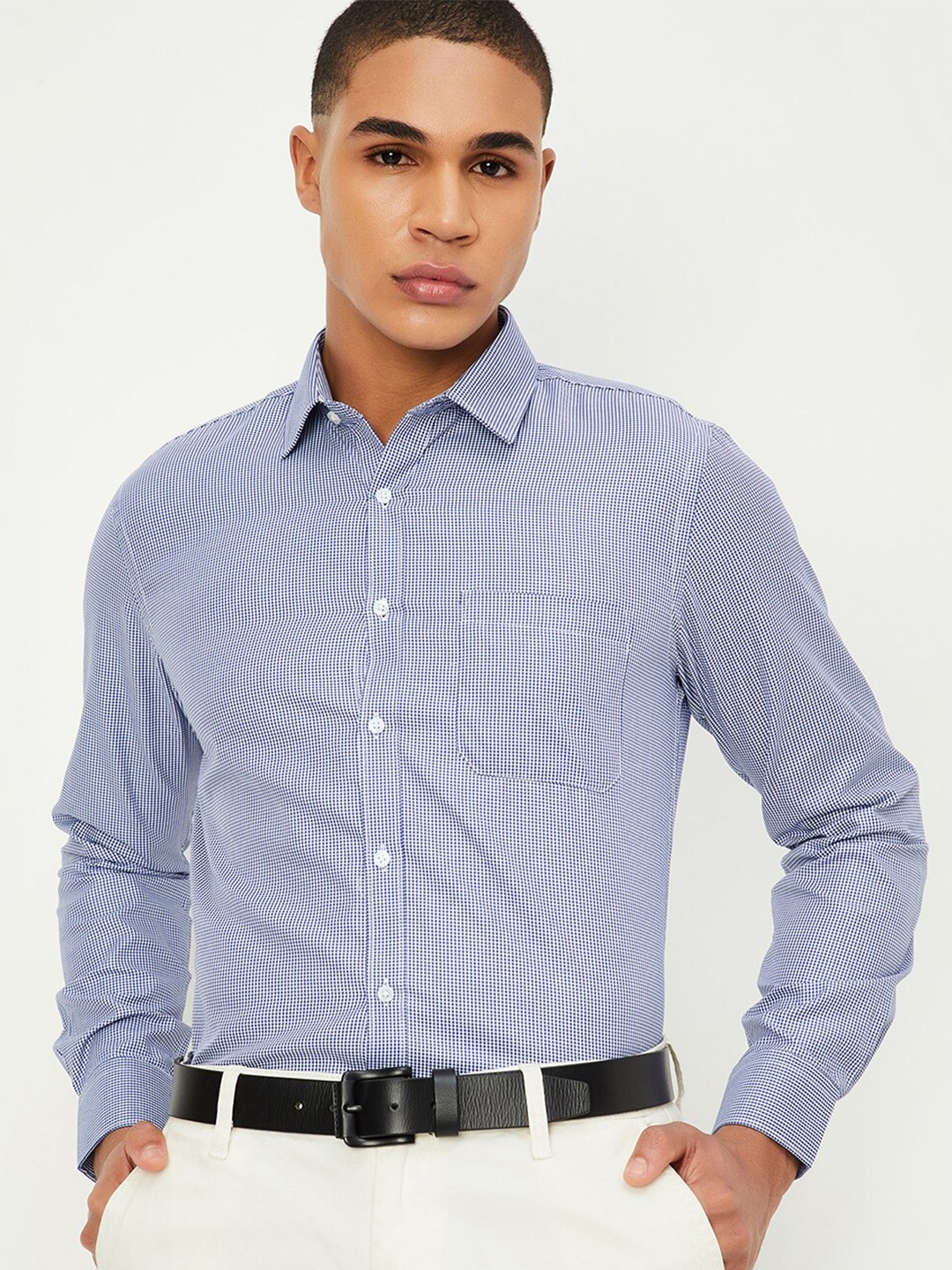 

max Micro Checks Formal Shirt, Navy blue