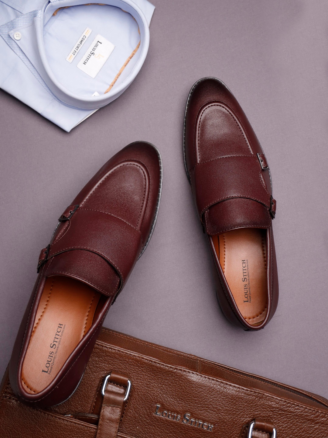 

LOUIS STITCH Men Slip On Formal Monk Shoes, Maroon