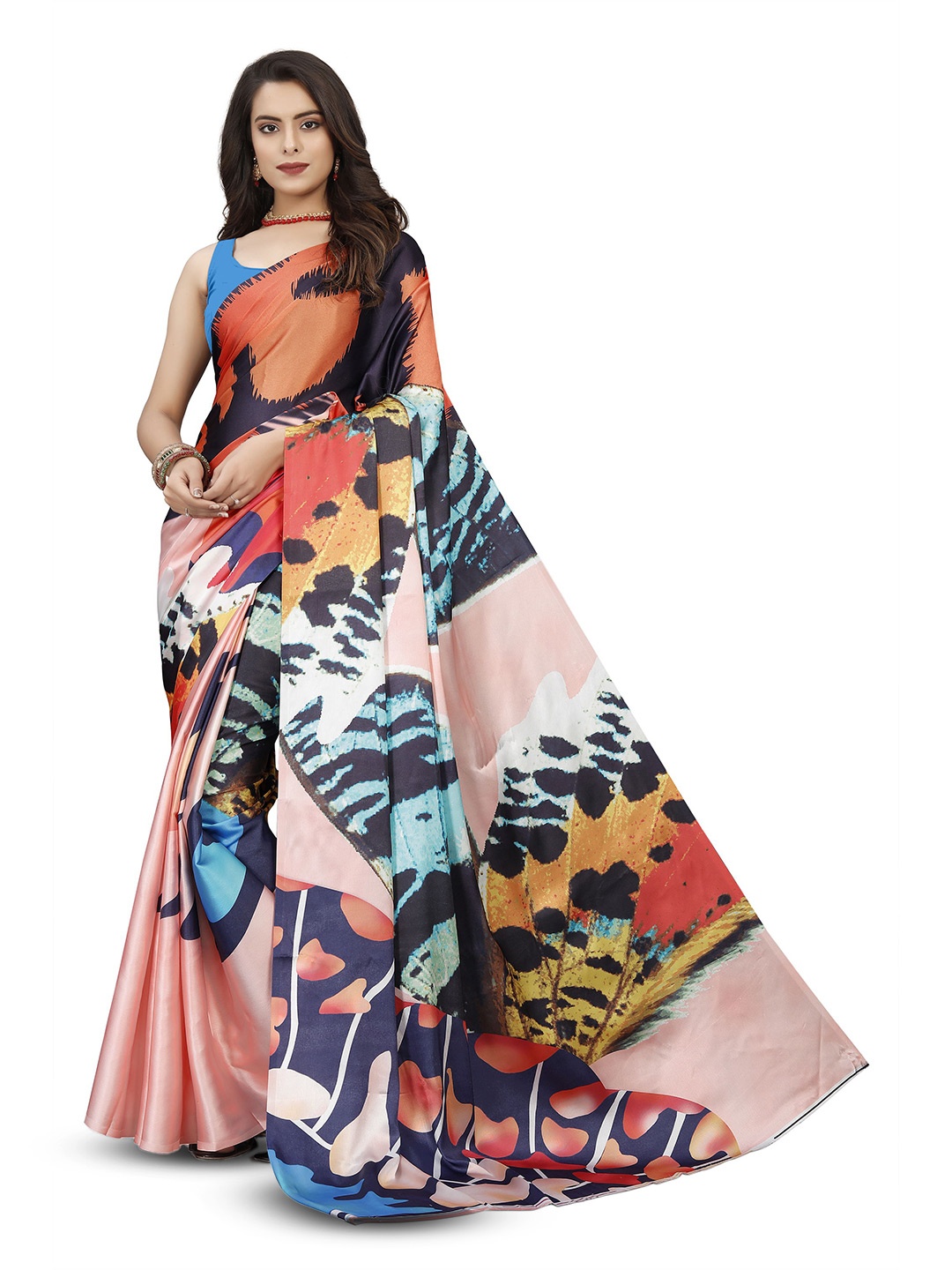 

V3 FASHION STUDIO Floral Satin Banarasi Saree, Pink