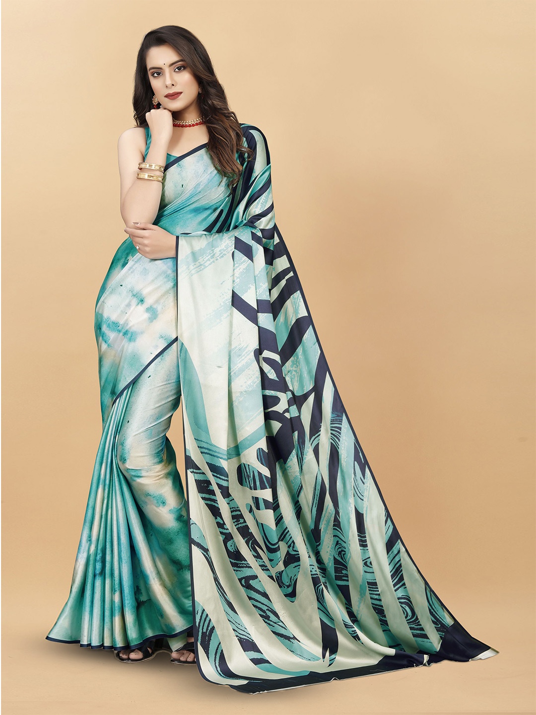 

V3 FASHION STUDIO Floral Satin Banarasi Saree, Blue