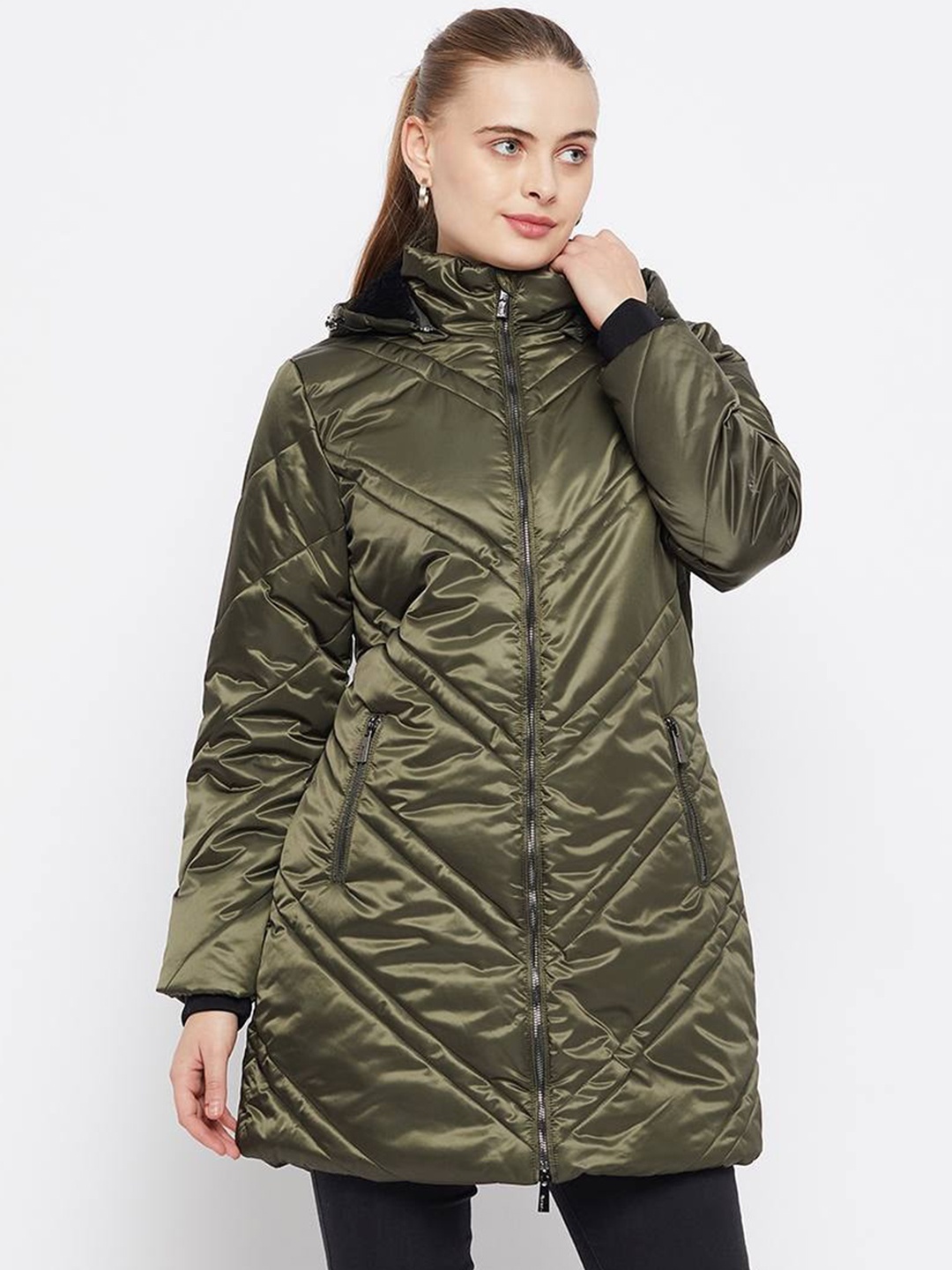 

CAMLA Hooded Padded Longline Jacket, Olive