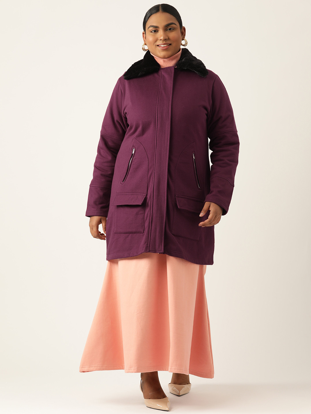 

theRebelinme Women Plus Size Fleece Longline Tailored Jacket, Burgundy