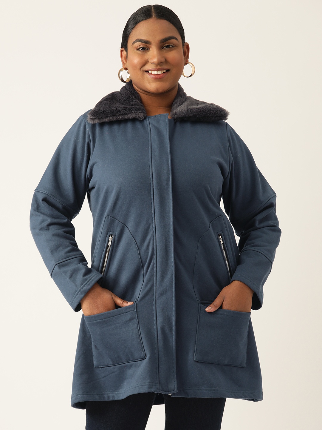 

theRebelinme Women Plus Size Fleece Longline Tailored Jacket, Teal