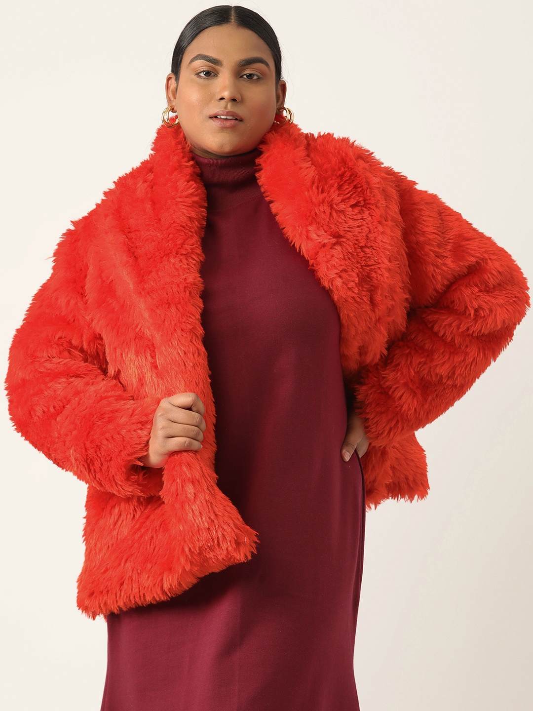 

theRebelinme Women Plus Size Lightweight Longline Open Front Jacket, Red