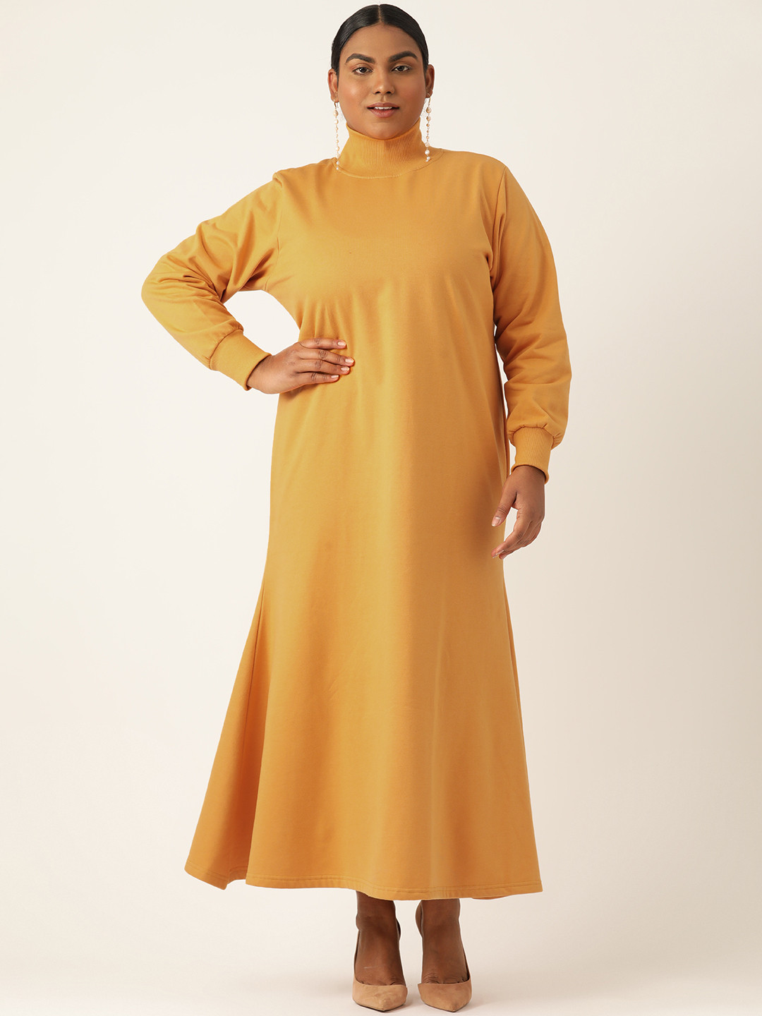 

theRebelinme Plus Size Solid Bishop Sleeve Maxi Dress, Yellow