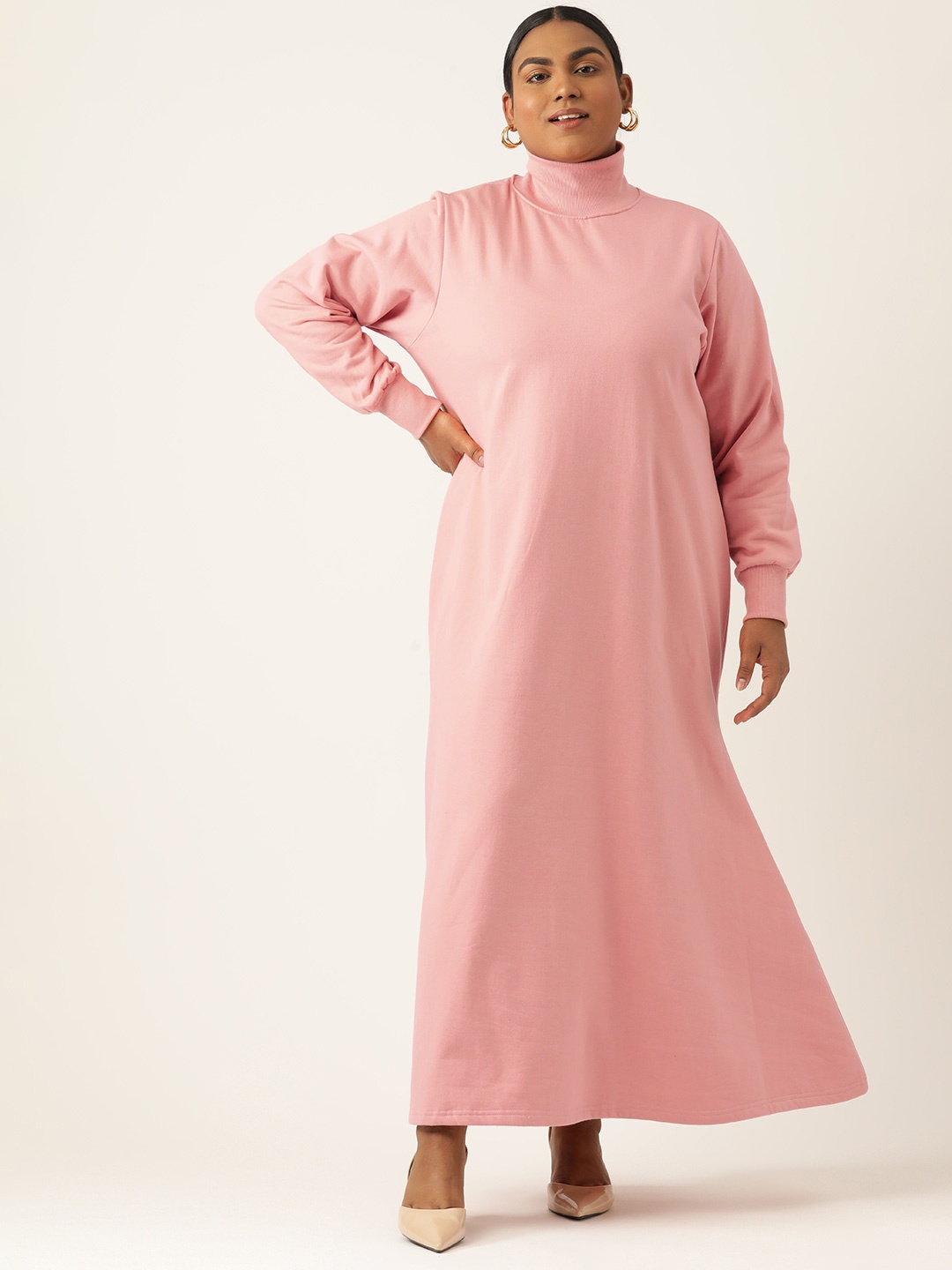 

theRebelinme Plus Size Solid Bishop Sleeve Maxi Dress, Pink