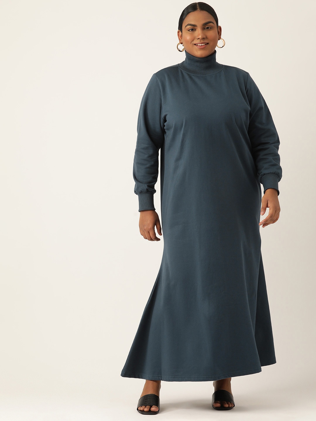 

theRebelinme Plus Size Solid Bishop Sleeve Maxi Dress, Teal