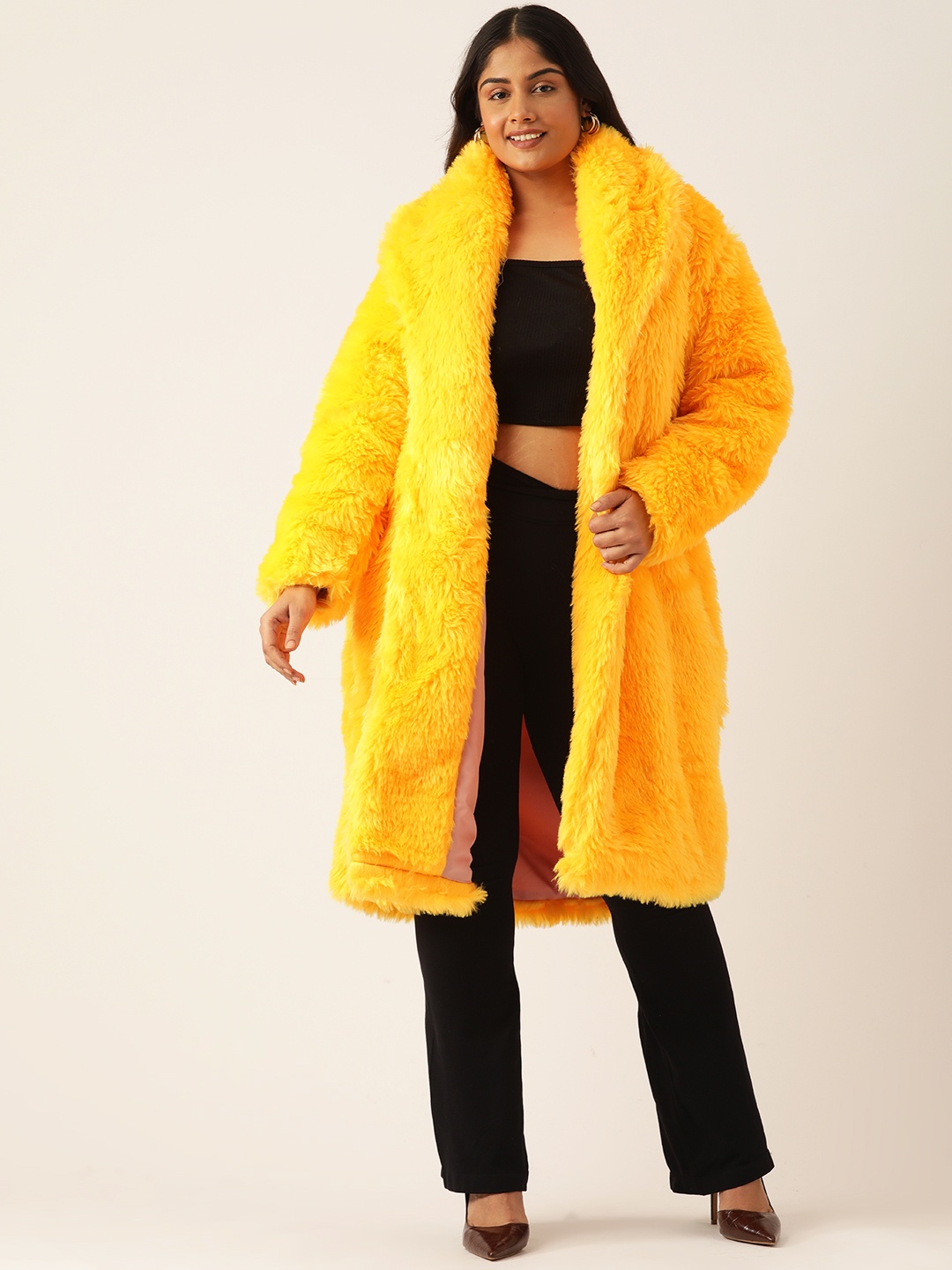 

theRebelinme Women Plus Size Lightweight Longline Open Front Jacket, Yellow