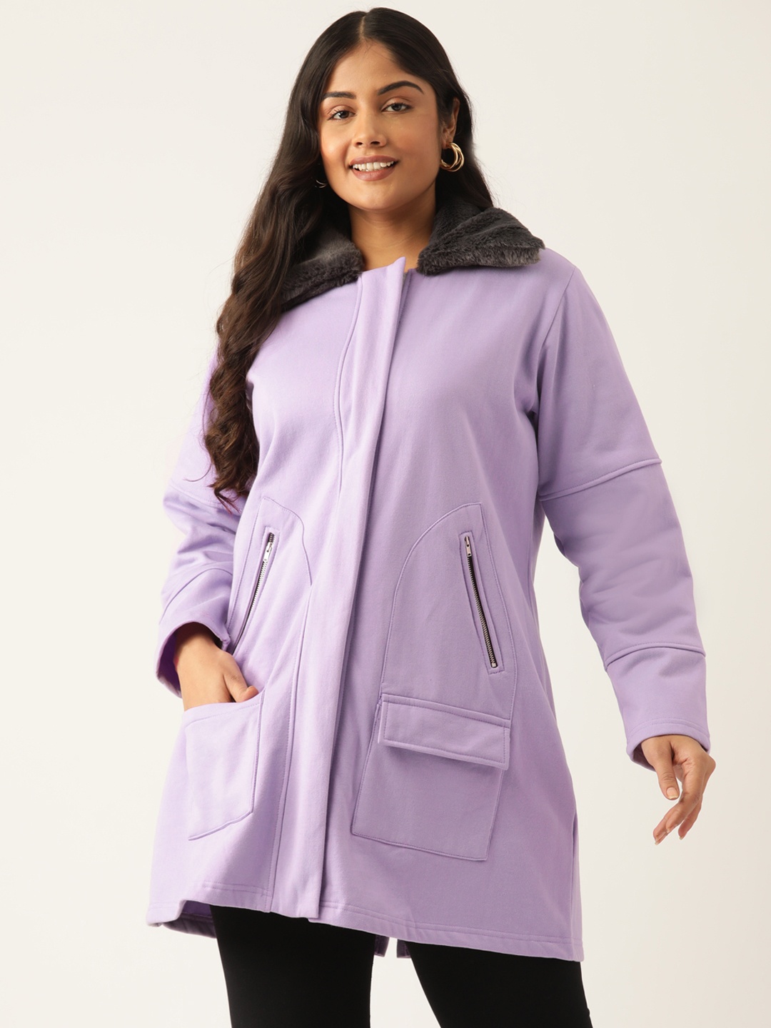 

theRebelinme Women Plus Size Fleece Longline Tailored Jacket, Lavender